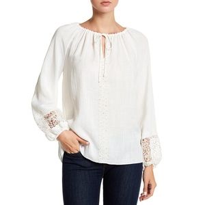 T Tahari Ivory Becket Faux Pearl Lace Blouse